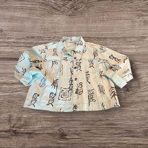 Chico’s Denim Jacket Japanese Print Aqua Size 2